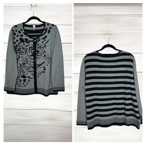 Basler Gray Wool Cardigan Black Print Rhinestones size 50 US 20